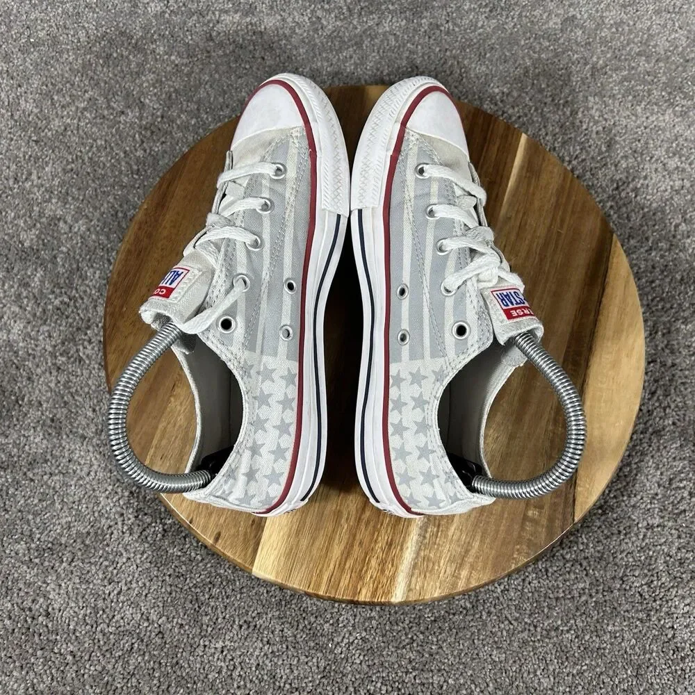 Converse Chuck Taylor All Star Kids Size 4 Gray White Stars Stripes Shoes Used